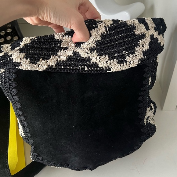 ANTHROPOLOGIE JASPER & JEERA Bohemian Crochet Leather Black Dauphine Hobo Purse - Picture 4 of 16